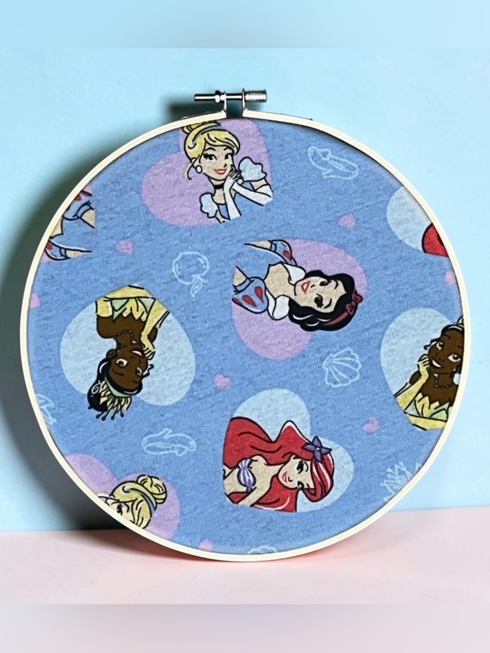 Disney Princesses Embroidery Hoop Art Hand Crafted Ariel, Tiana, Snow White
